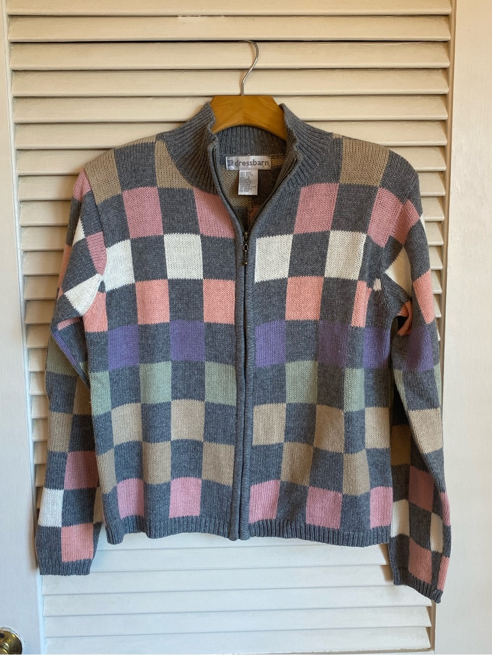 Dressbarn Pastel Checkered Sweater Jacket